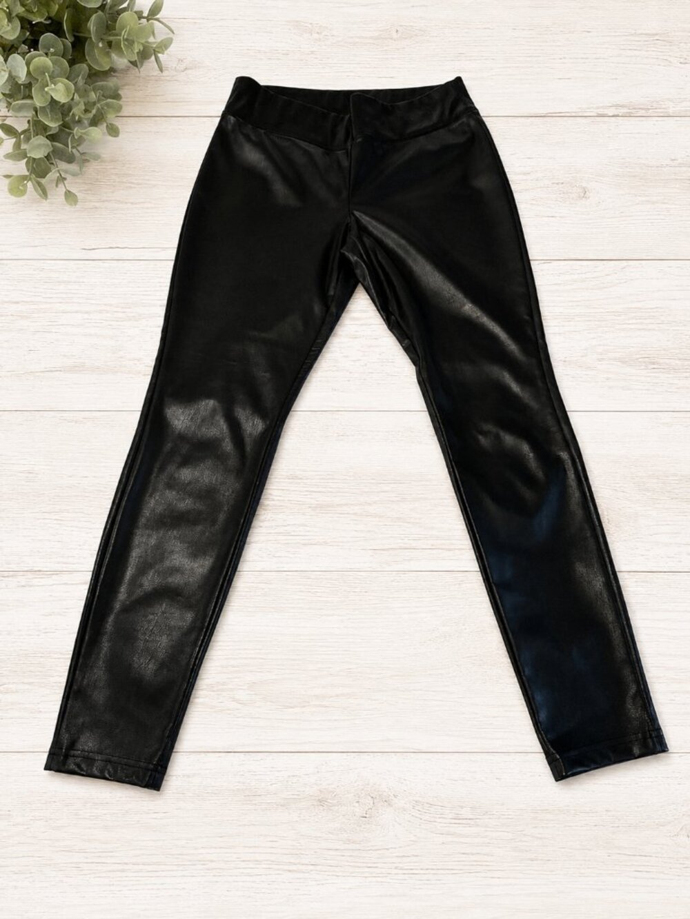 INC International Concepts Black Faux Leather Leggings Women's Size 8 Pull-On St